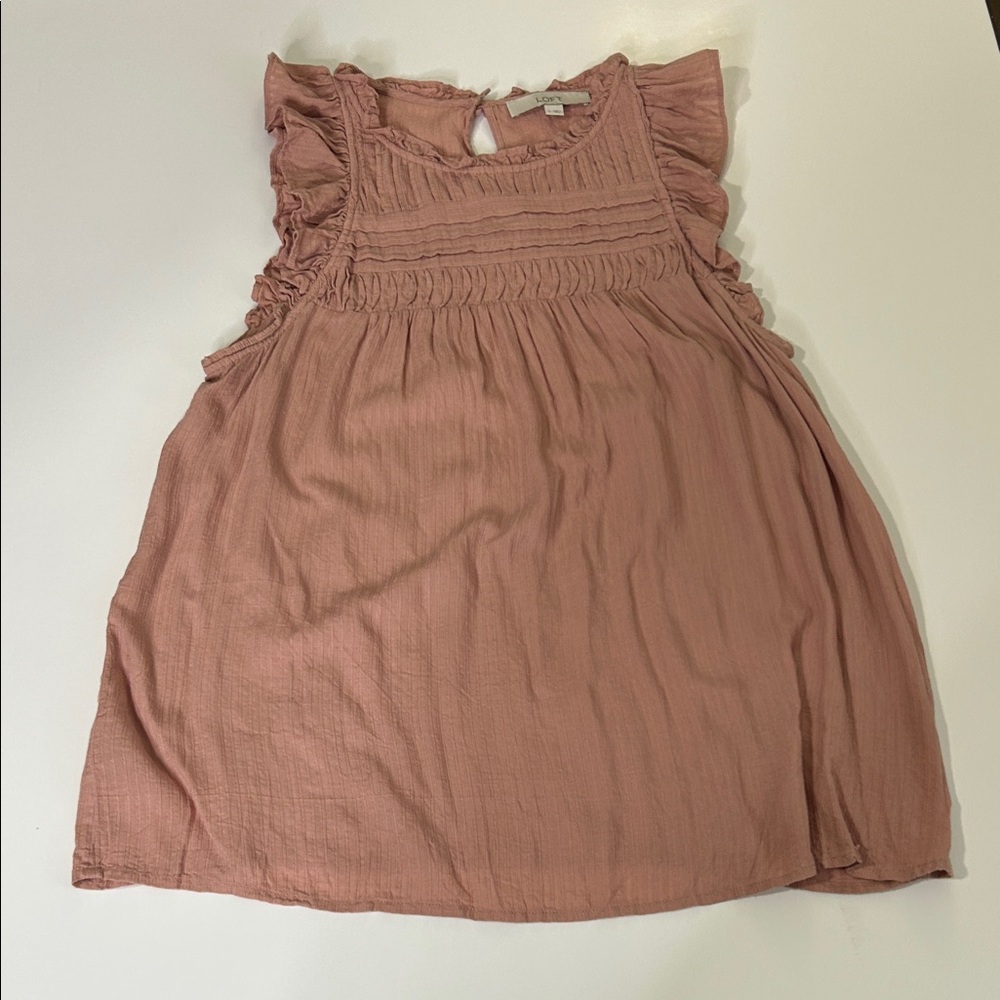 LOFT Textured Ruffle Top in Soft Pink